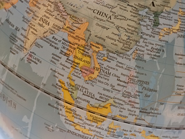 map of southeast asia countries on globe